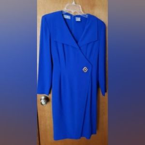 C 1990 Shoulder Padded Faux Wrap Royal Blue Liz Claiborne Dress 4